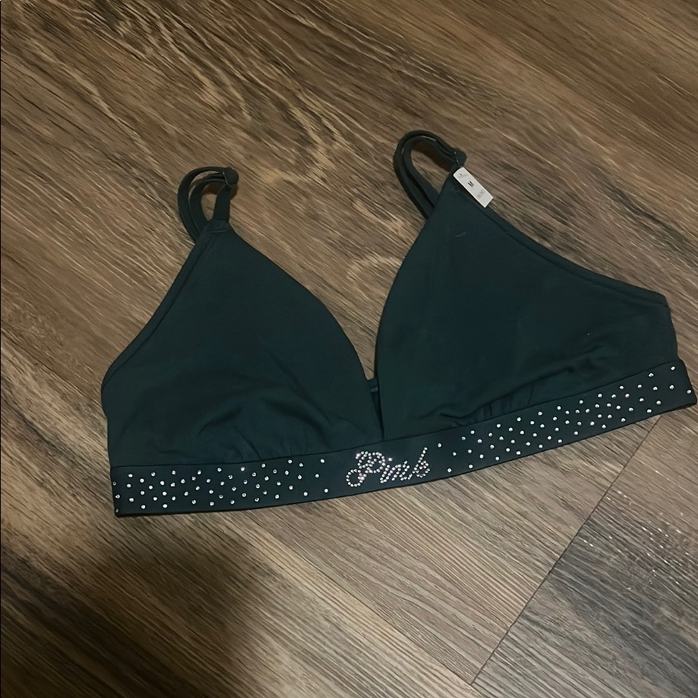 PINK Victoria's Secret Green Bra Rhinestone Detail, holiday/Christmas bralette